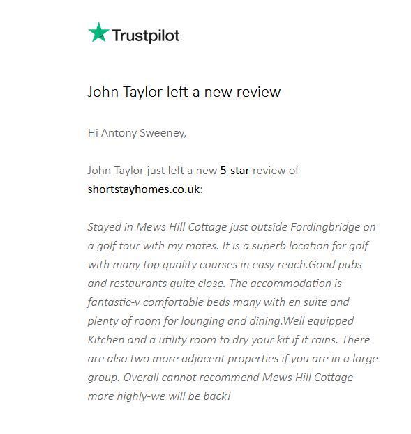 Mews Hill, Fordingbridge received a 5 star review. Super location for golf!