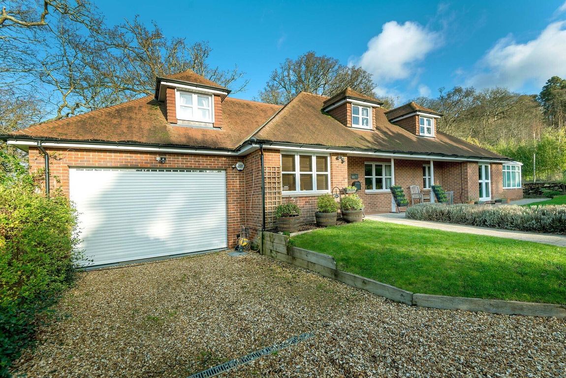 Blue skies and green lawns show off this handsome New Forest Chalet