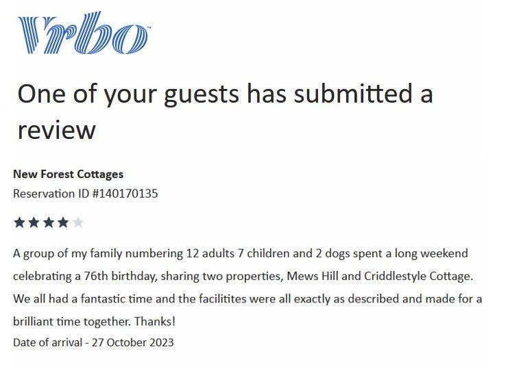 A brilliant time together is how this review described thier time at NEw Forest Cottages for a family birthday.