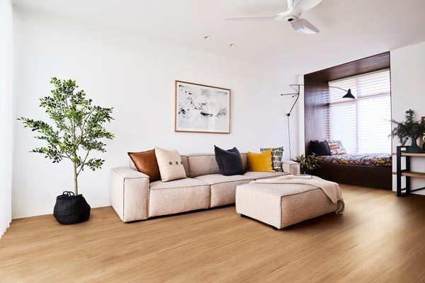 living room with vinyl plank flooring