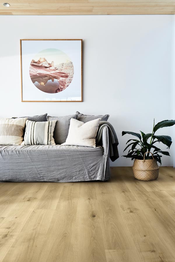 living room with light vinyl plank floor