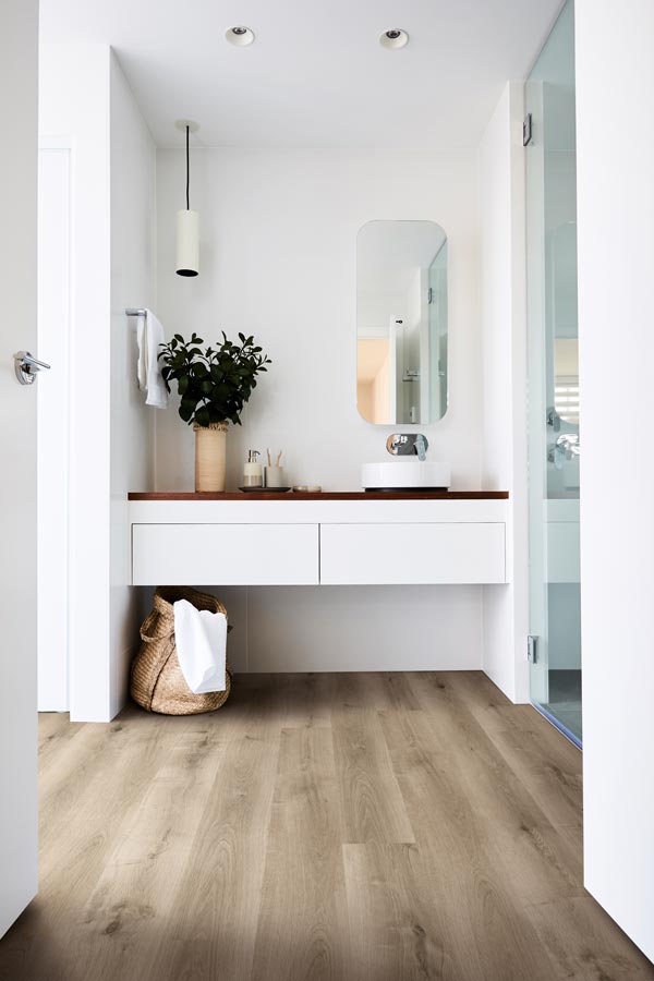 vanity area with titan hybrid floors