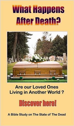 A promotional brochure with a coffin on grass in a cemetery. Text: