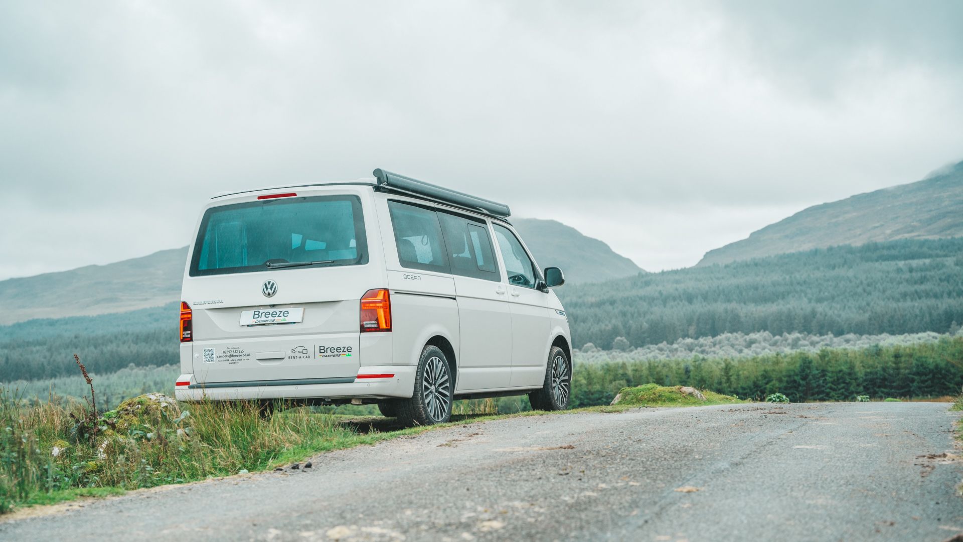 Volkswagen California Ocean rental from Breeze Campers Portsmouth to travel around Welsh countryside