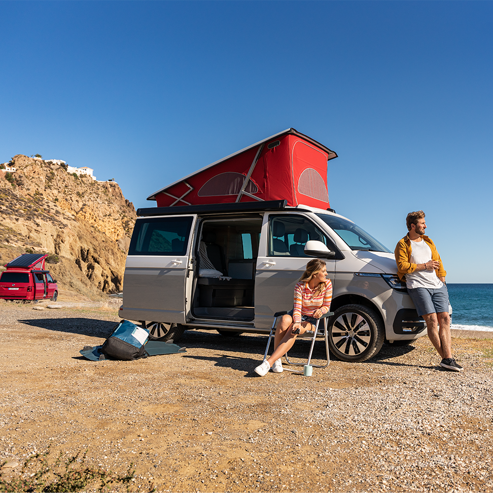 camping out in the volkswagen california ocean pop-top
