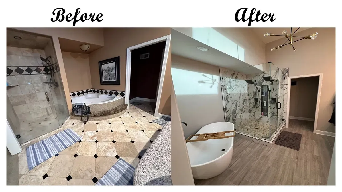 before and after bathroom re-orientation remodel in Kansas City