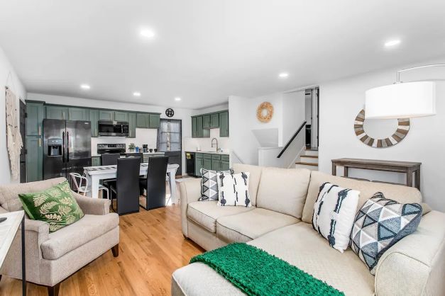 staged living room in overalnd park kansas with natural lighting