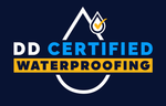 A 3d certified waterproofing logo with a check mark on it.