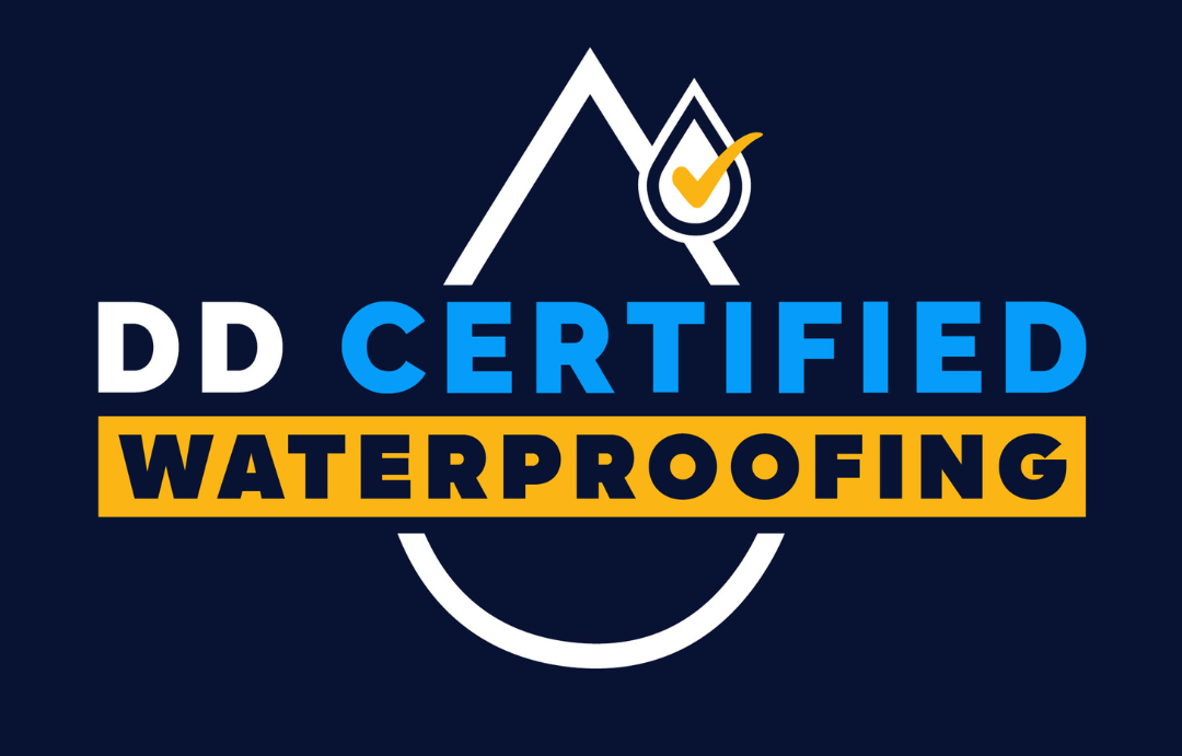 A 3d certified waterproofing logo with a check mark on it.