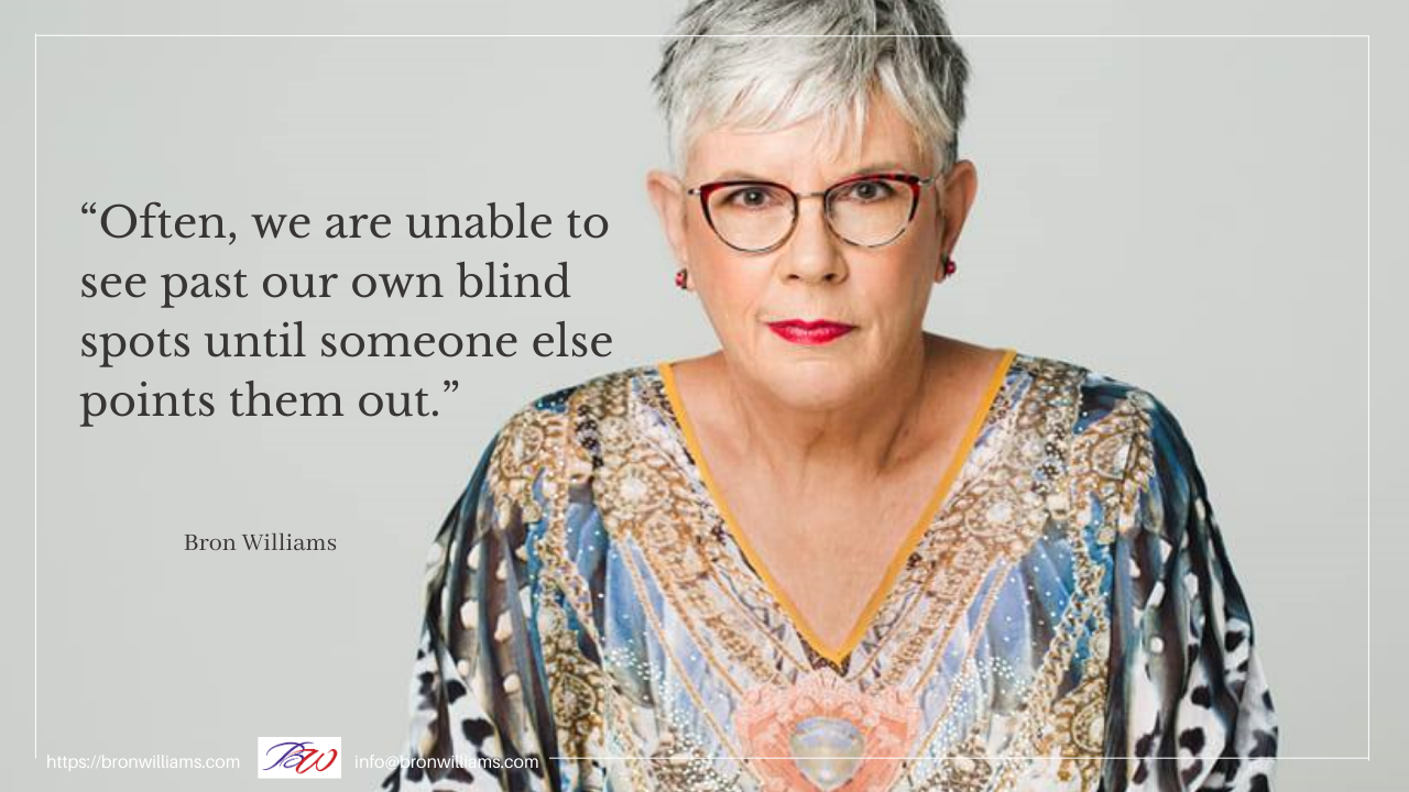 Woman with glasses, quote about blind spots.