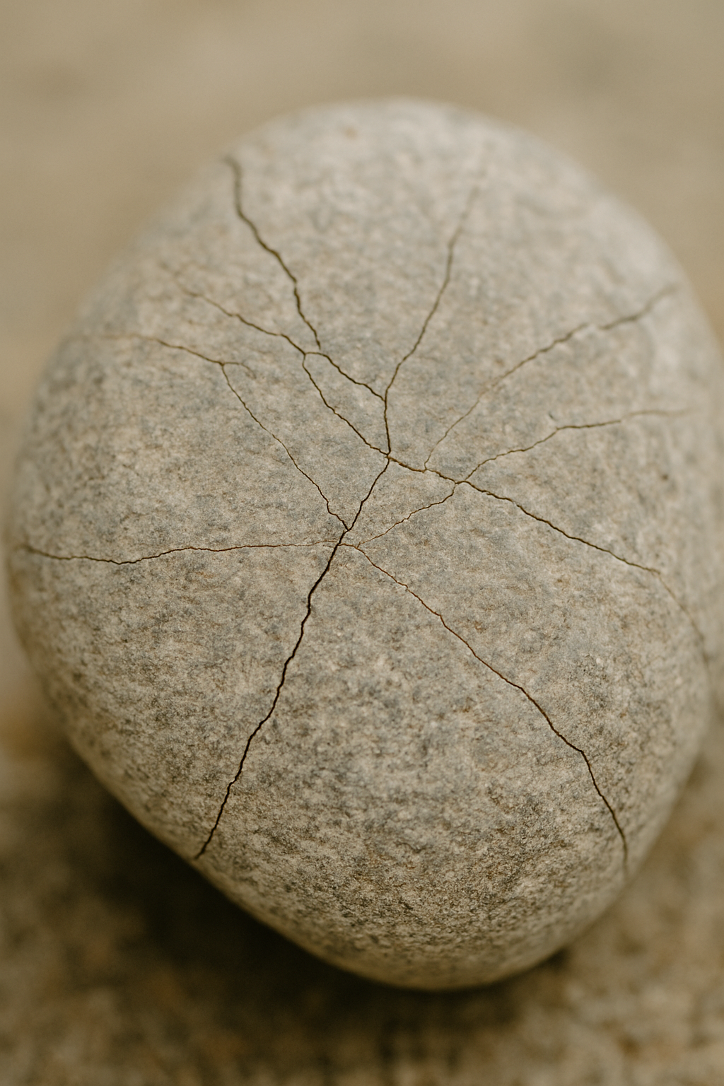 Gray, cracked stone on a light, textured surface.