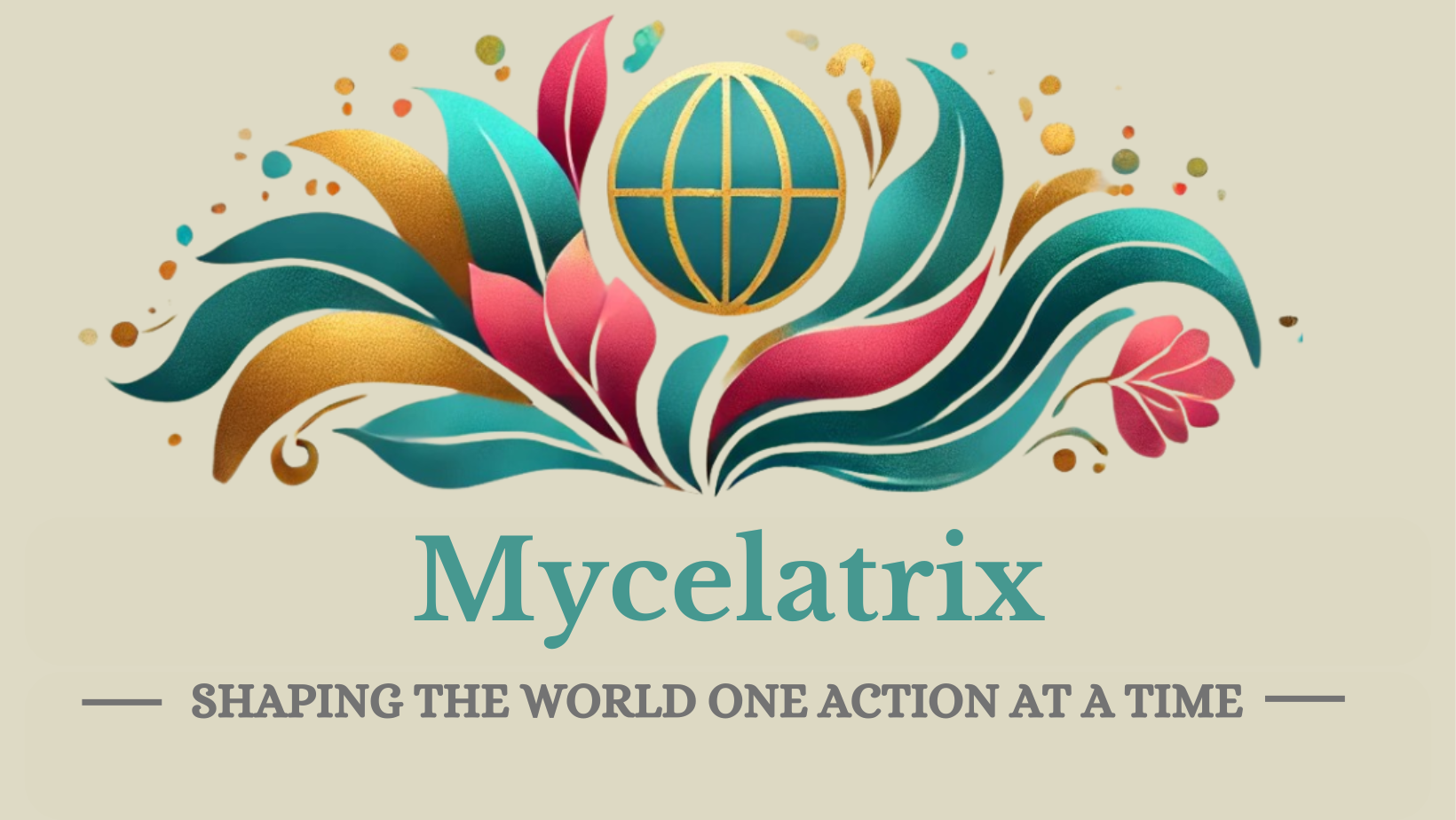 Logo for Mycelatrix with globe, leaves, and text:
