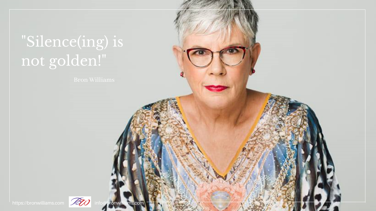 Woman with glasses and colorful shirt, text: 