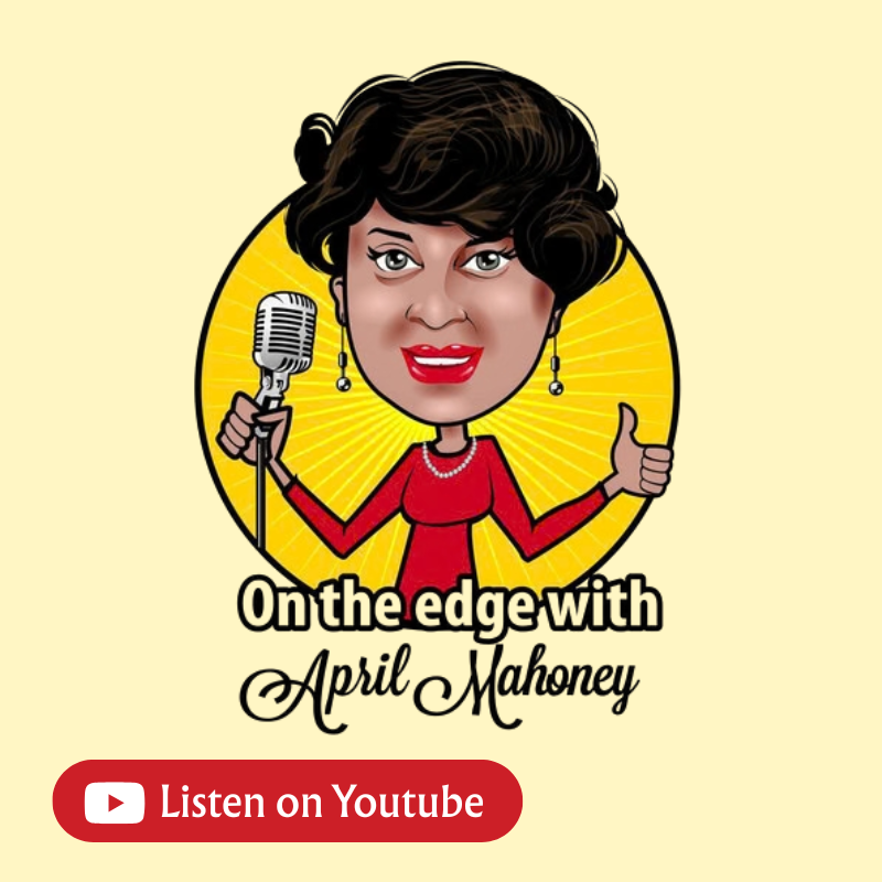 Cartoon of a woman with a microphone and a thumbs-up against a yellow sunburst background. Text: