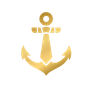 A gold anchor with a tie attached to it on a white background.