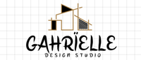 Logo for Gahrïelle Design Studio. Features an architectural design, name and "Design Studio" on a grid background.