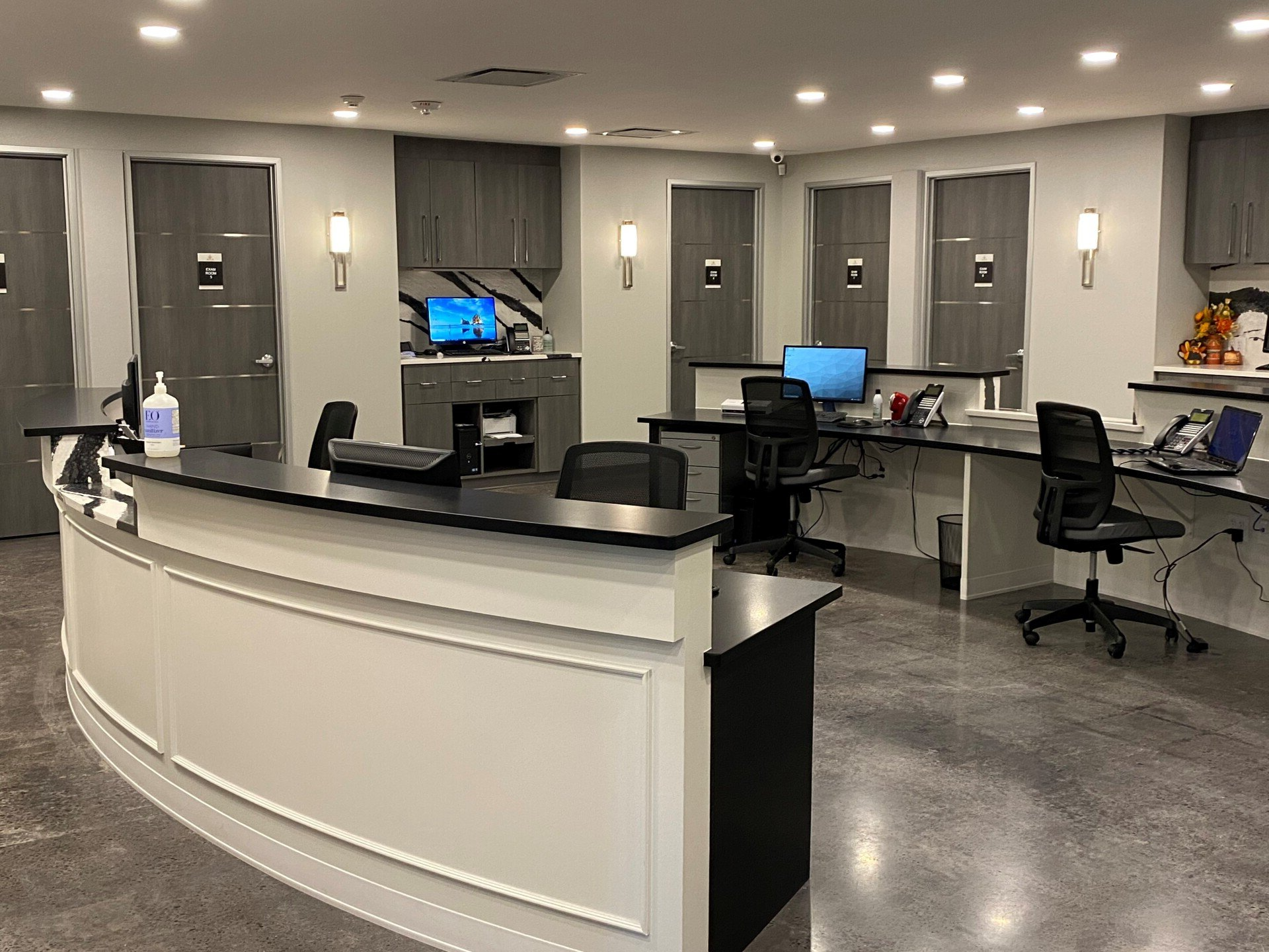 Waiting area with red chairs. Waiting room at Golden Triangle Internal Medicine in Beaumont, TX.