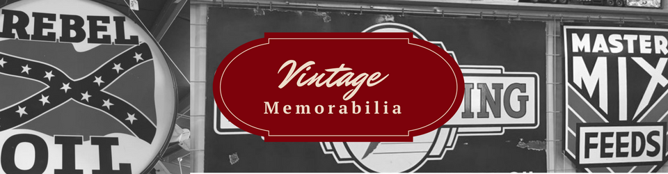 A collection of vintage advertising signs, including 
