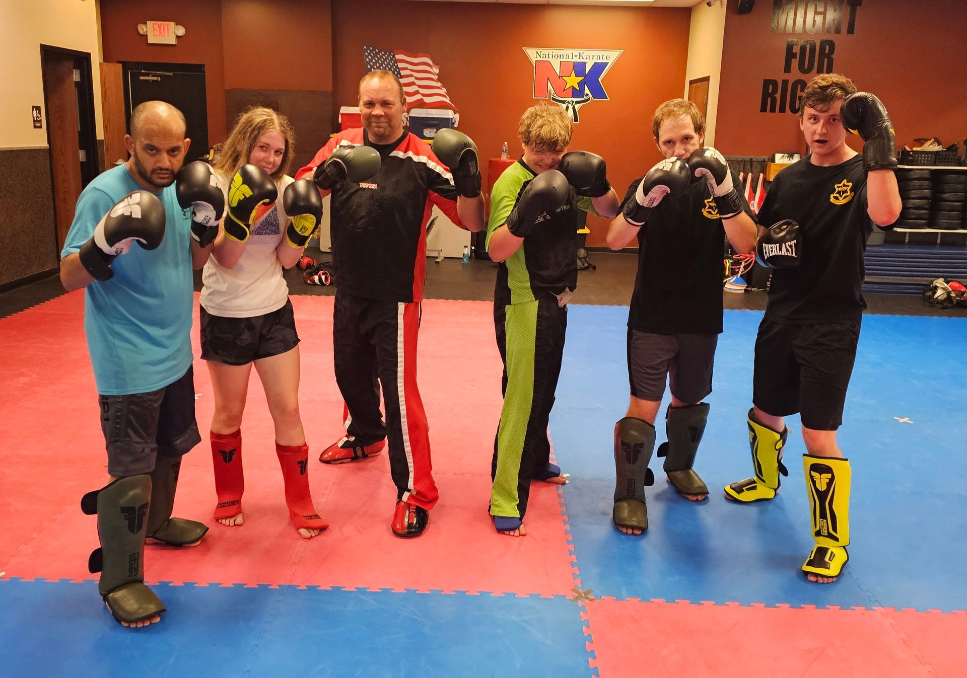 Adults practicing karate combinations at Wisconsin National Karate in New Berlin, WI.