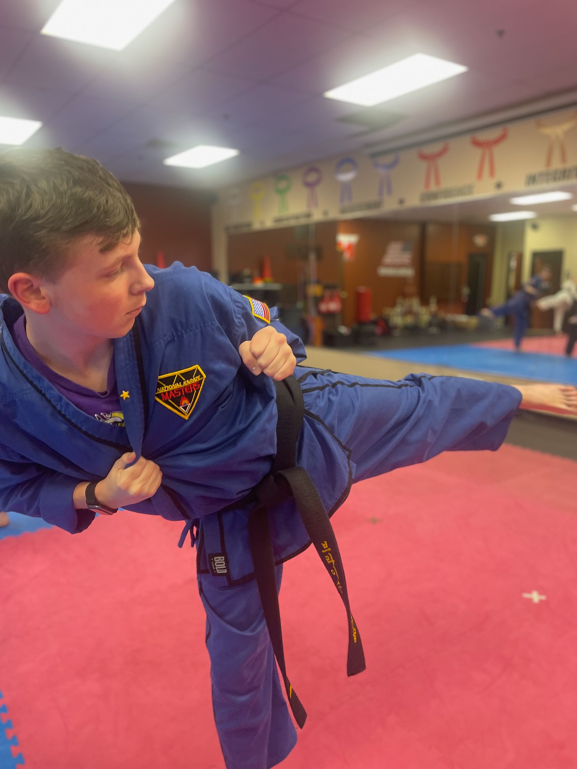 Students practicing belt-level Karate drills at Wisconsin National Karate in New Berlin, WI.