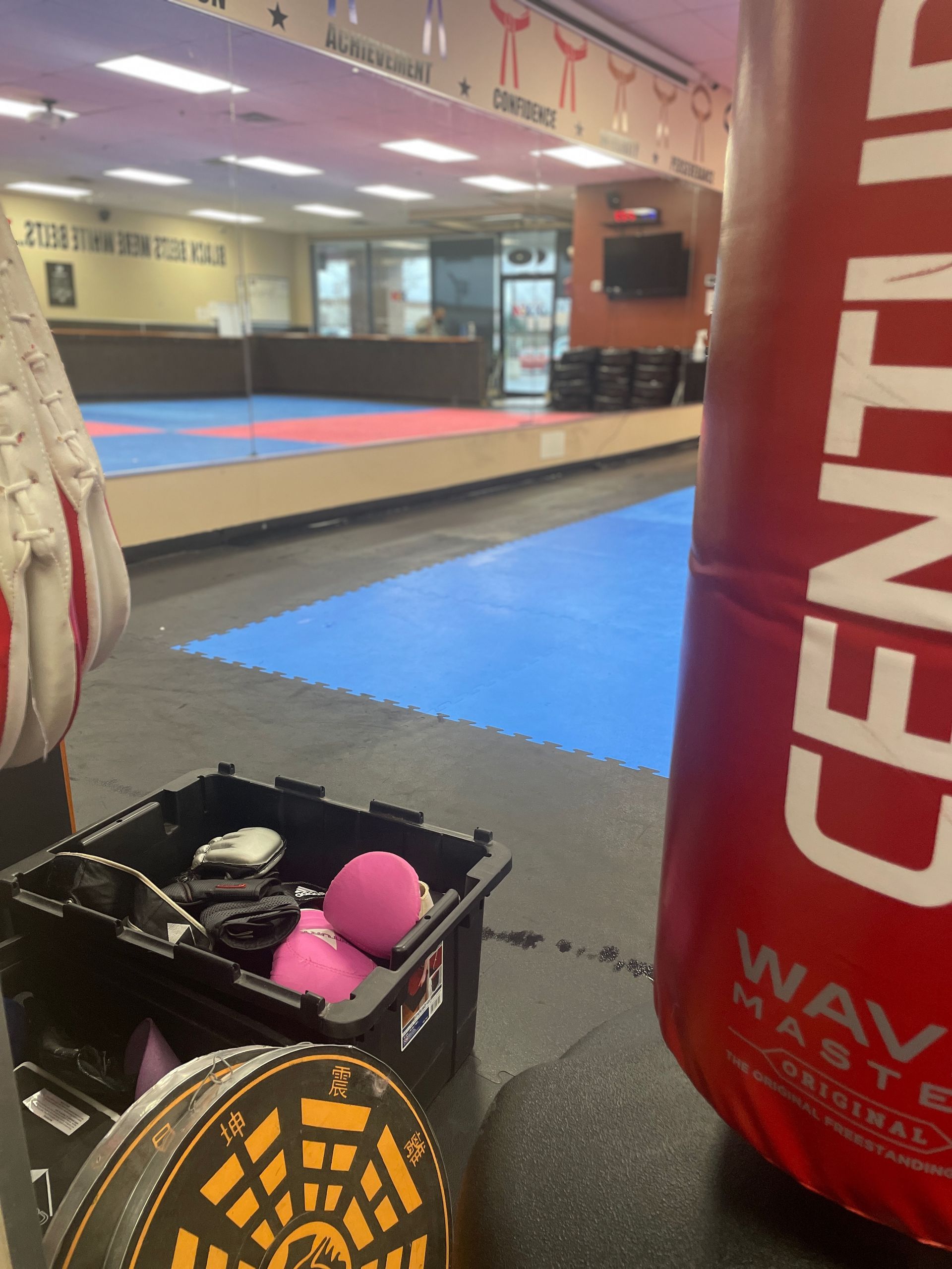 Beginner students practice light-contact sparring at Wisconsin National Karate in New Berlin, WI.