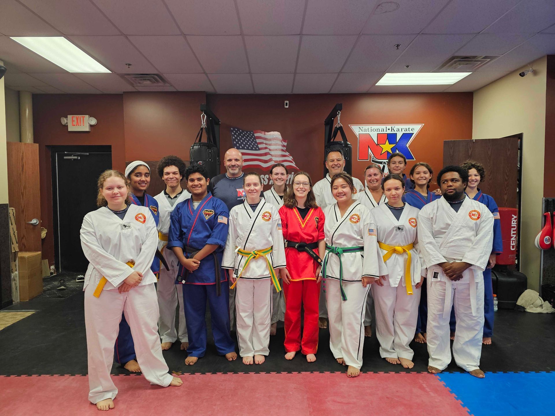 Adult students practicing Karate combinations at Wisconsin National Karate Kickboxing & Krav Maga.