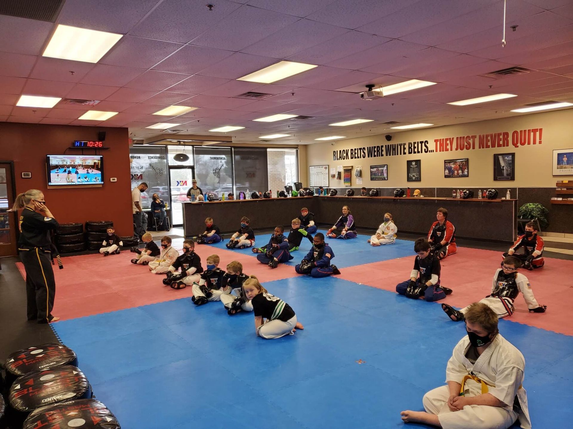 Kids practicing Youth Karate at Wisconsin National Karate Kickboxing & Krav Maga in New Berlin WI, building focus and respect