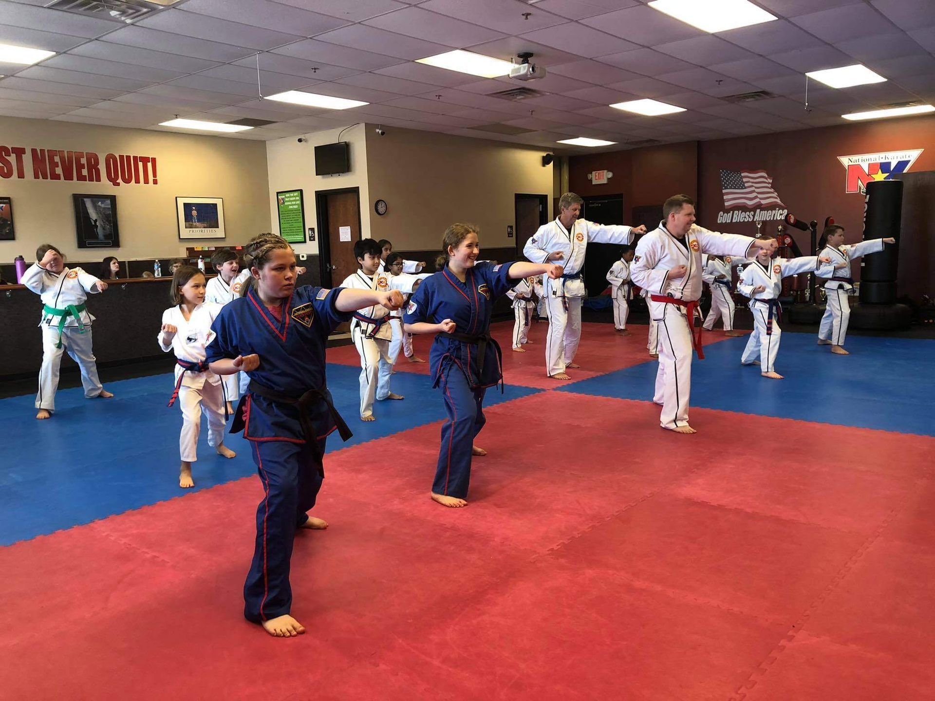 Kids practice focused Youth Karate drills at Wisconsin National Karate in New Berlin, WI.