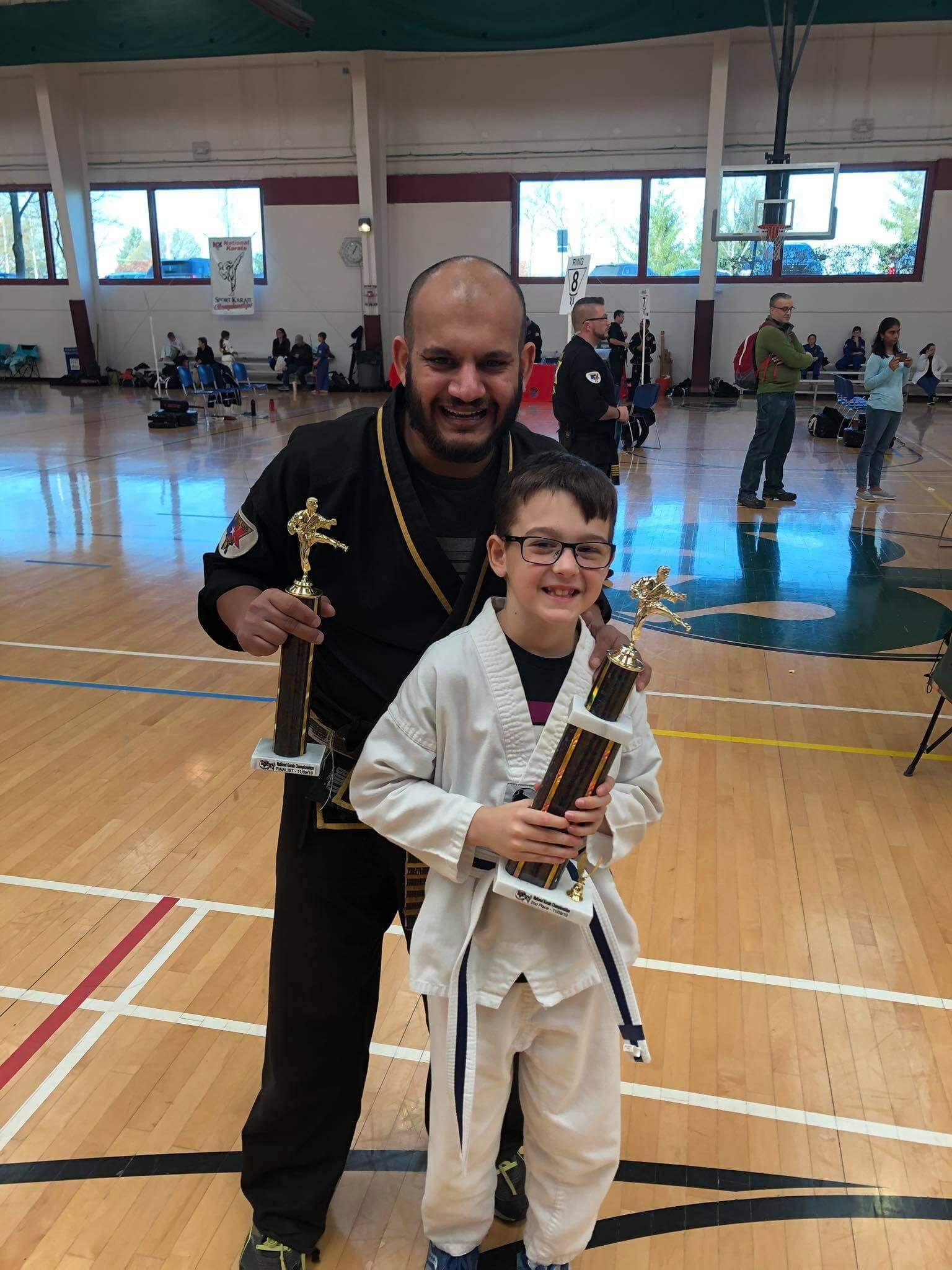 Kids practicing karate stances in a Youth Karate class at Wisconsin National Karate in New Berlin.