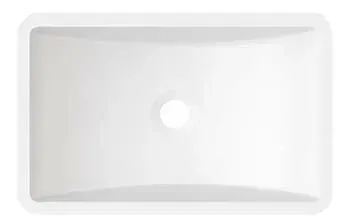 A white rectangular sink with a hole in the middle on a white background.