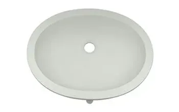 A white oval sink with a hole in the middle on a white background.
