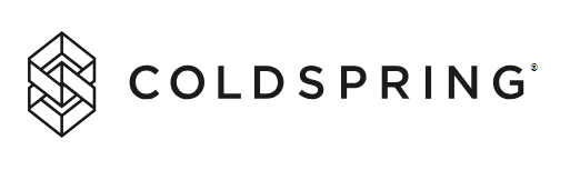 The coldspring logo is black and white and looks like a cube.