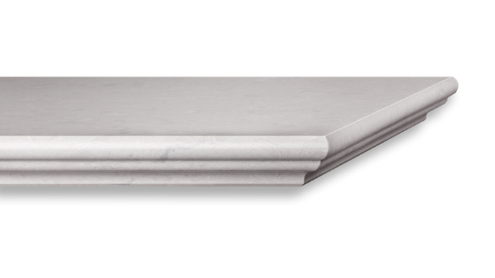 A close up of a white marble counter top on a white background.