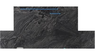 A black marble slab with a blue line going through it on a white background.