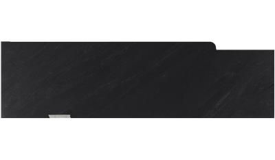 A black piece of paper with a white border on a white background.