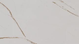 A close up of a white tile with a brown stripe on it.