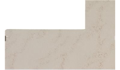 A white marble counter top with a corner on a white background.