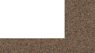 A close up of a brown carpet with a white border on a white background.