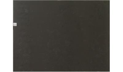 A black square tile with a white sticker on it.