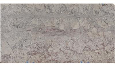 A close up of a white granite slab on a white background.