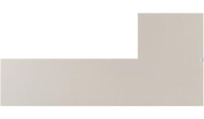 A white l shaped desk with a corner on a white background.