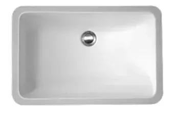A white rectangular sink with a drain hole in the middle