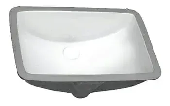 A white bathroom sink with a gray frame on a white background.