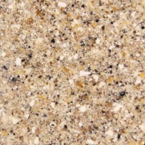 A close up of a brown and white granite counter top.