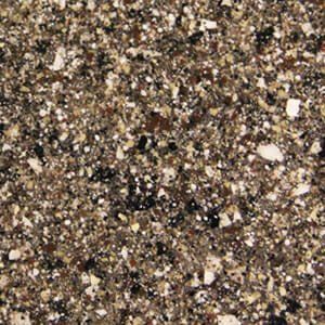 A close up of a brown and black granite counter top.