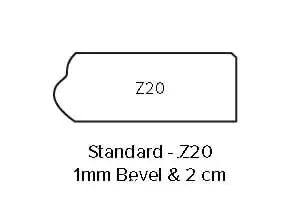 A black and white drawing of a standard - z20 1mm bevel and 2 cm.