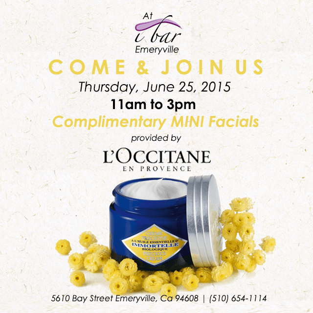 An advertisement for complimentary mini facials provided by l' occitane in provence