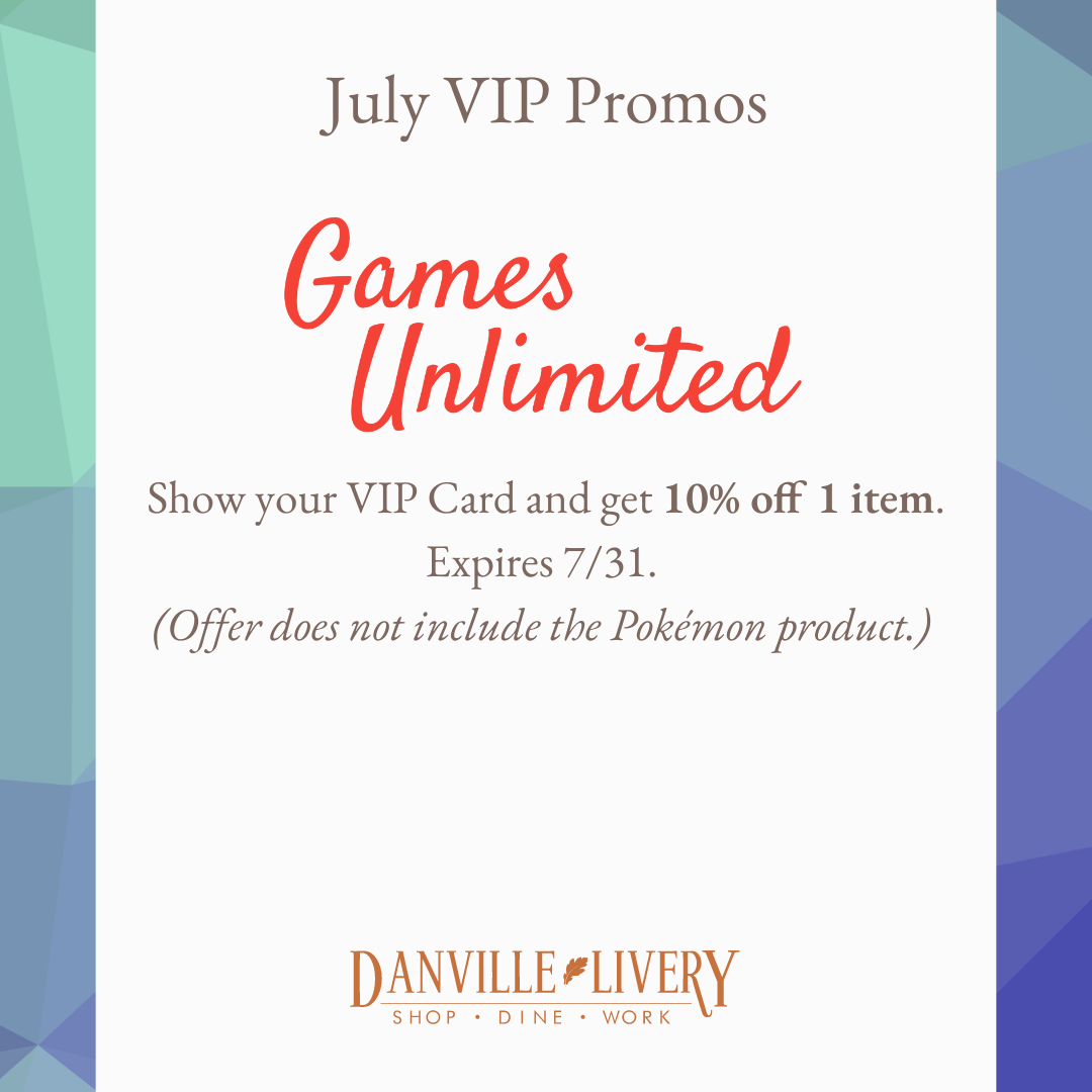 A july vip promos game unlimited show your vip card and get 10 % off 1 item.
