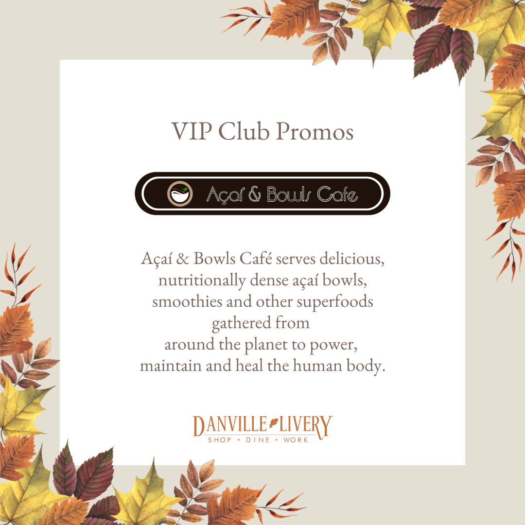 An advertisement for vip club promos for acai & bowls cafe