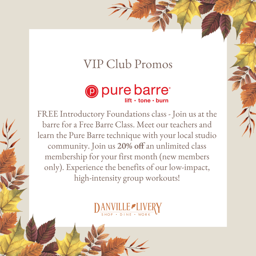 A poster with leaves on it that says vip club promos pure barre